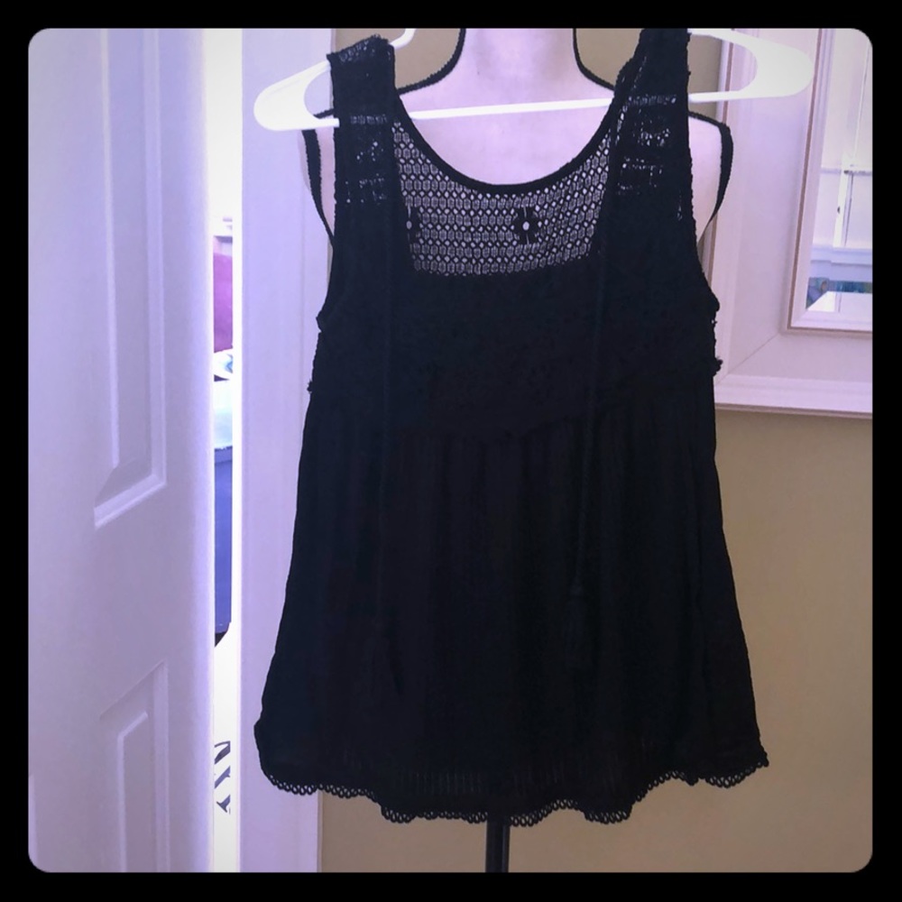 Black Crocheted Tassel Top Size Medium